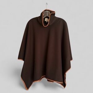 Tuckernuck Black Piper Poncho Brown Leather Trim Funnel Neck - Polished Classy